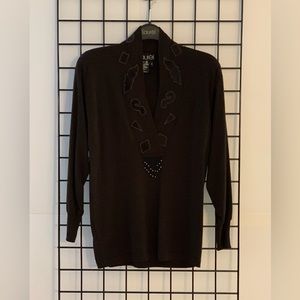 Vintage Escada by Laurel Sweater Top with Velvet Design Around Front